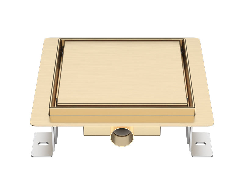 Franklin Brushed Brass Trapped Wet Room Tile Floor Gully with Reversible Cover