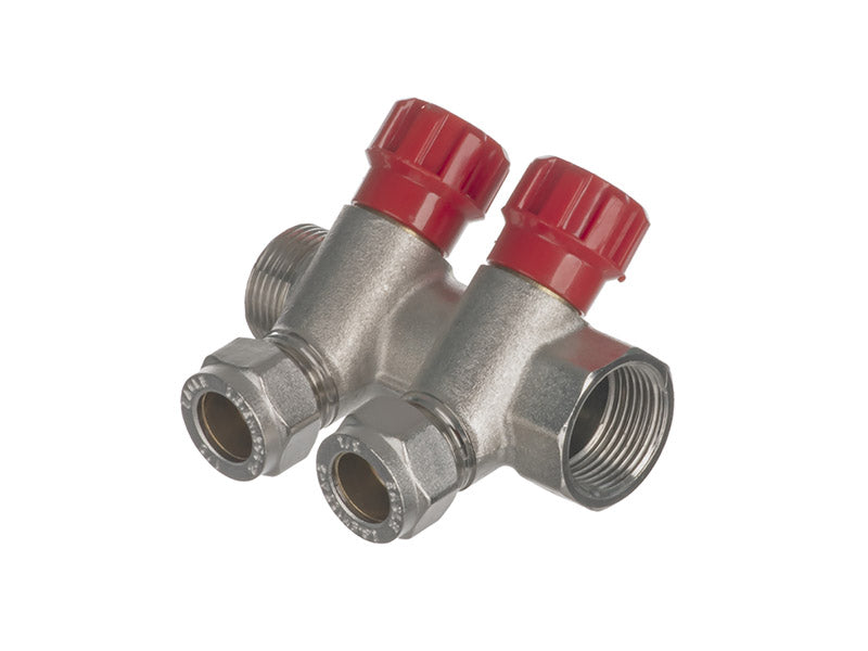 2 Ports 1/2" Valved Manifolds with Compression Joint Branch for Copper/Pex
