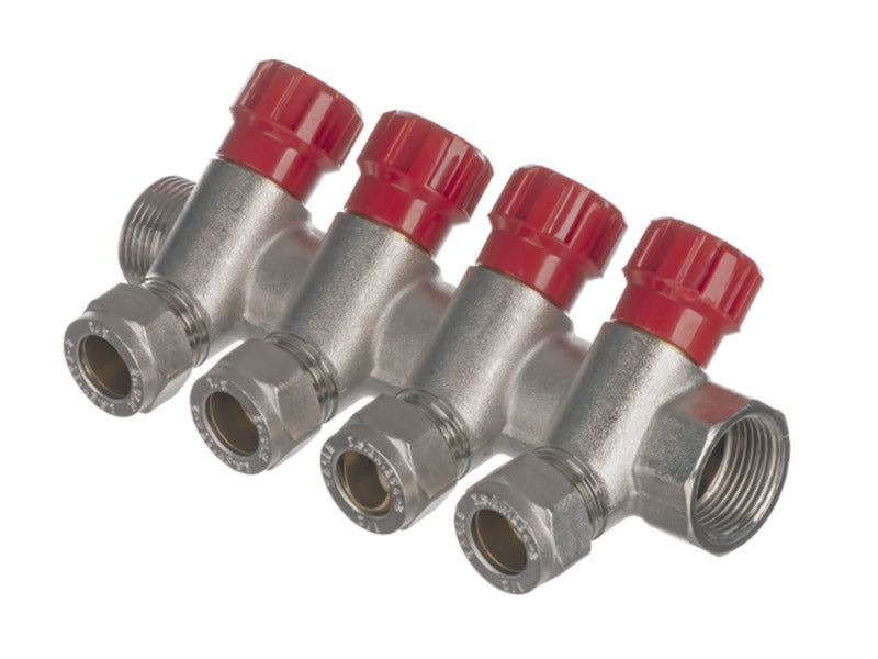 4 Ports 1/2" Valved Manifolds with Compression Joint Branch for Copper/Pex