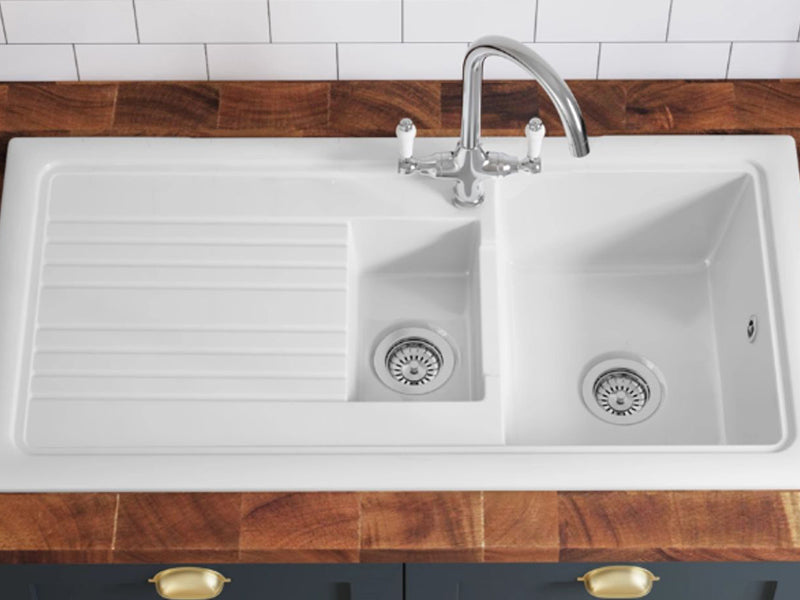 Fireclay 1010 x 510mm 1 & 1/2B 1D Sink - White Finish