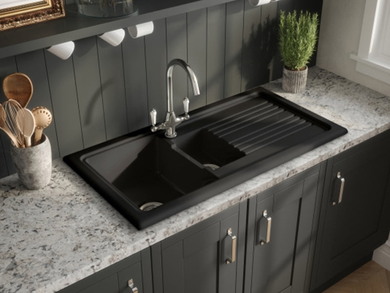Fireclay 1010 x 510mm 1 & 1/2B 1D Sink - Black Finish