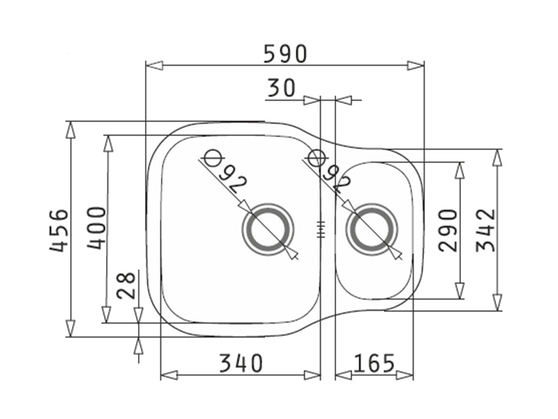 Dione 590mm x 460mm x 150mm S/Steel Undermount Sink Bowl