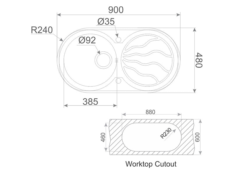 Nike 850mm x 450mm 1B 1D Satin Finish Inset Sink