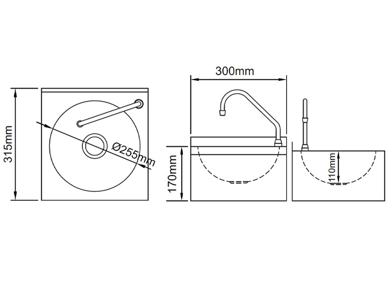 The Poddle Heavy Duty Knee Operated Hand Rinse Basin without Splashback