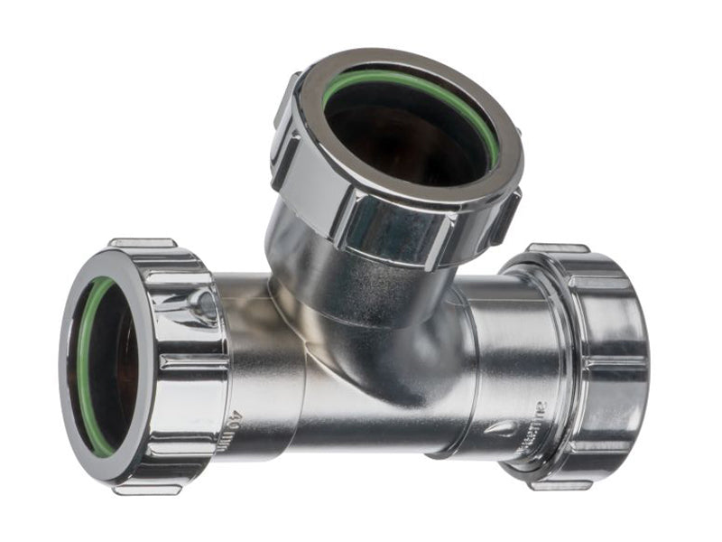 Chrome Compression Waste Pipe 90 Deg. Swept Tee