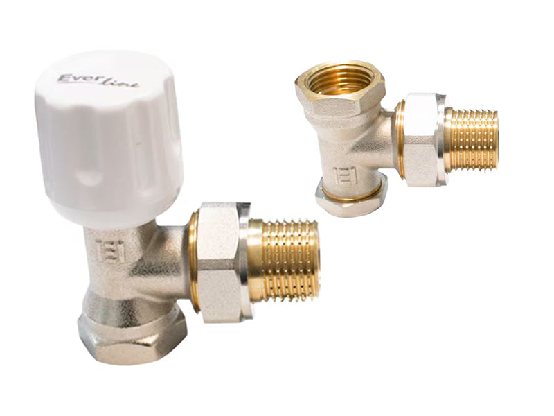 Pair Angle Pattern Standard F.I. Radiator Valves with 3/4" Nuts & Tails