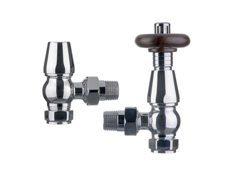 Pair Chrome Plated Thermostatic Victorian Pattern Radiator Valves