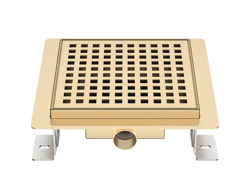 Franklin Brushed Brass Trapped Wet Room Tile Floor Gully with Perforated Cover