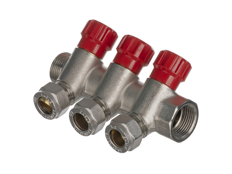 3 Ports 1/2" Valved Manifolds with Compression Joint Branch for Copper/Pex