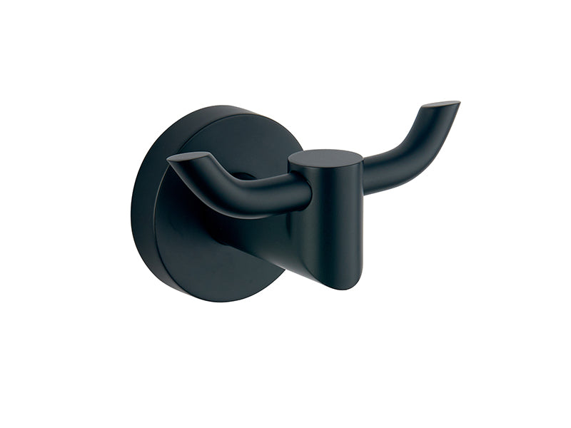 Round Double Robe Hook - Black