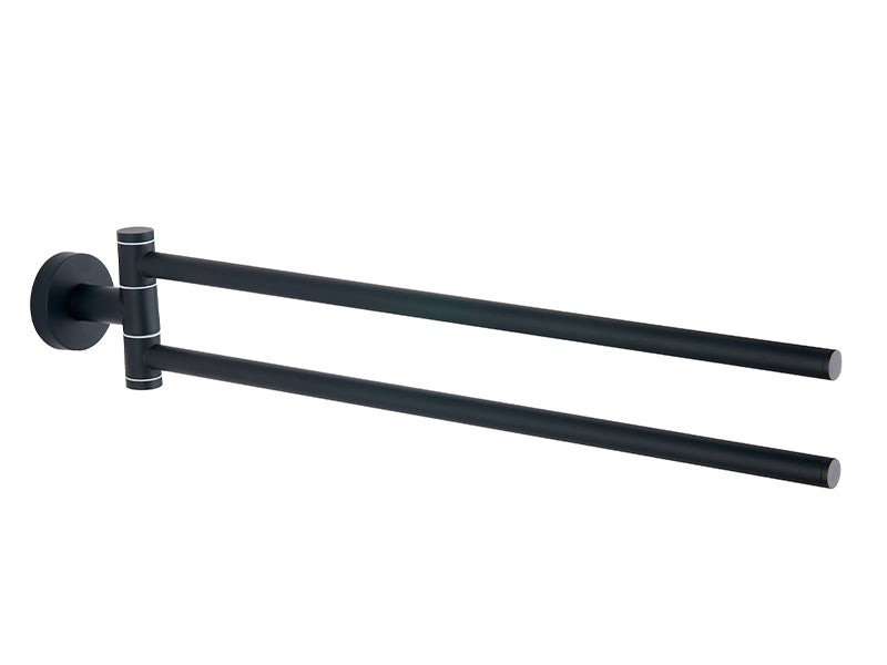 Round 400mm Double Swivel Towel Rail - Black