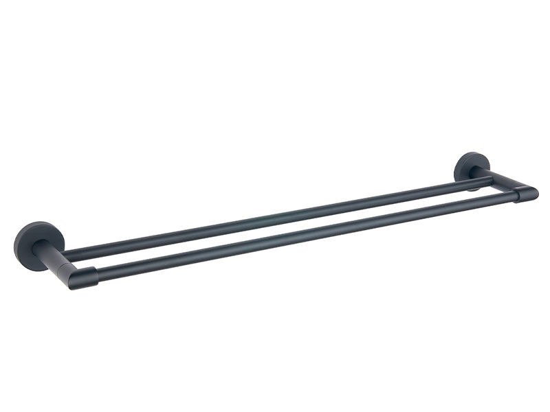 Round 600mm Double Towel Rail - Black