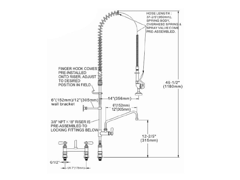 Deck Mounted Standard Pre Rinse Unit with Mixer Taps - 980072