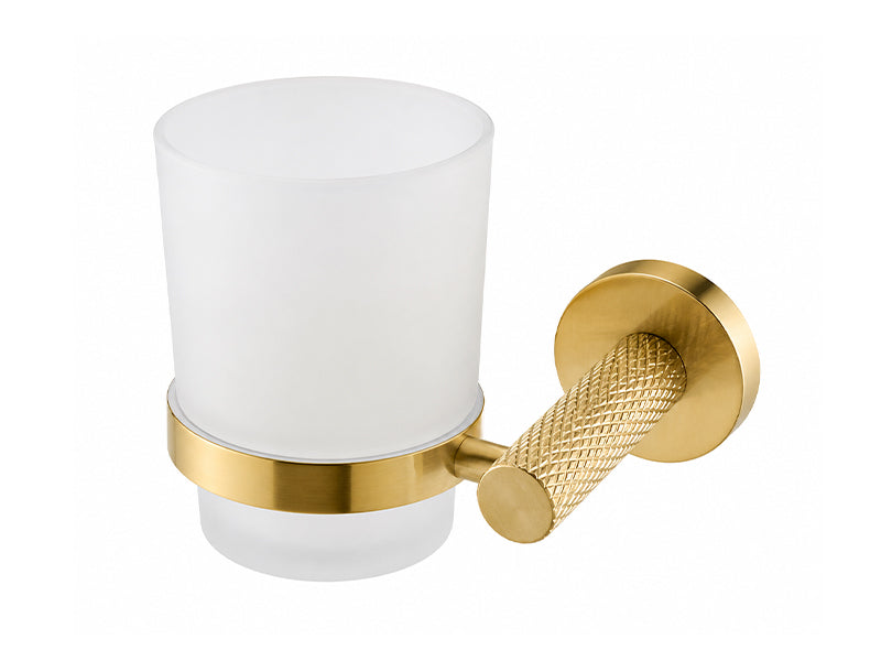 Chrome Round Tumbler & Holder - Brushed Brass