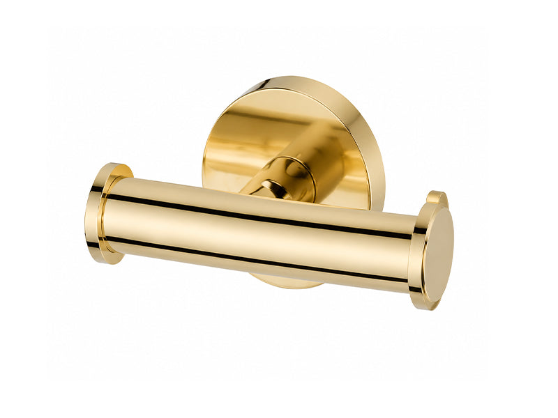 Round Double Robe Hook - Brushed Brass