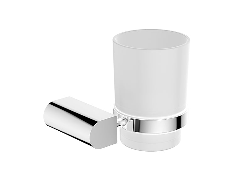 Frosted Glass Tumbler & Brass Holder - Chrome