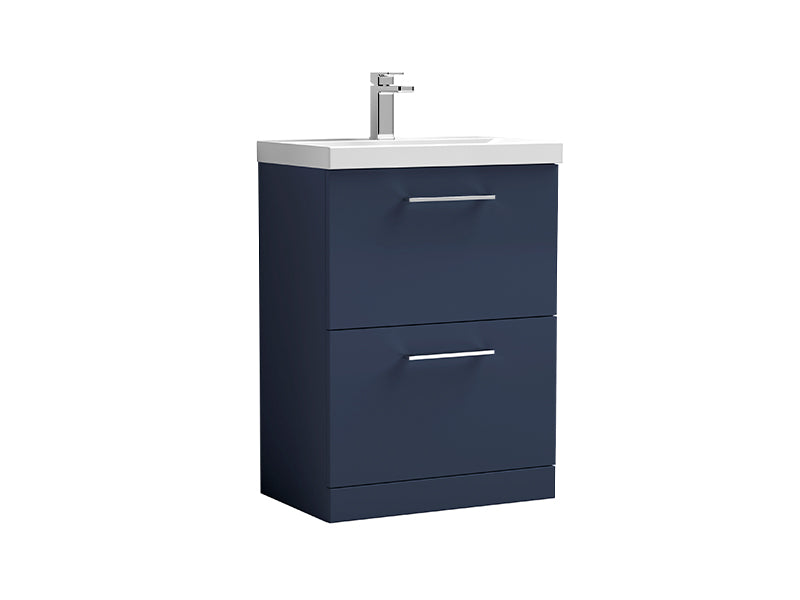 Arno 2 Drawers, Floor Standing Vanity Units - Matt Indigo Blue