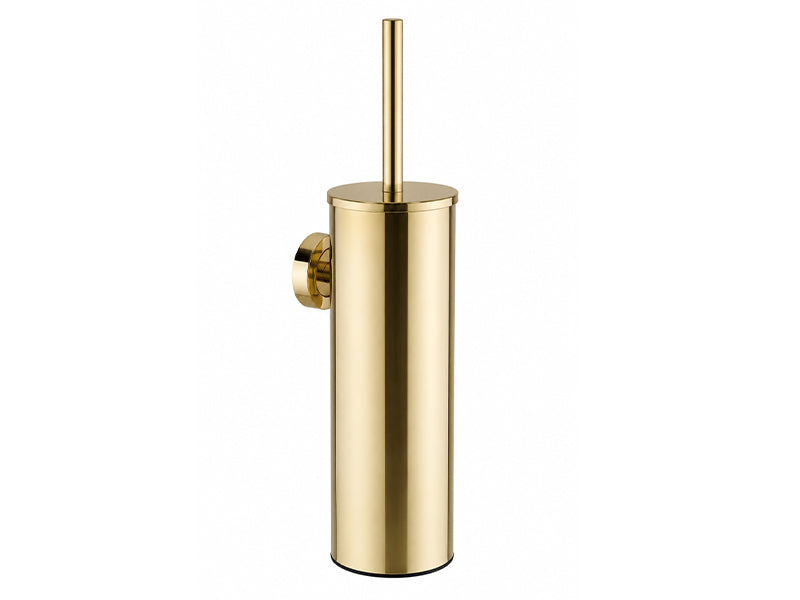 Chrome Round Toilet Brush & Holder - Brushed Brass