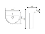Compact Sanitaryware 450mm 1TH Basin & Pedestal Pack