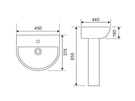 Compact Sanitaryware 450mm 1TH Basin & Pedestal Pack