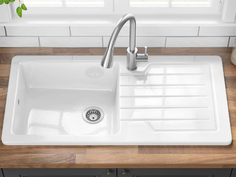 Fireclay 1010 x 510mm 1B 1D Sink - White Finish