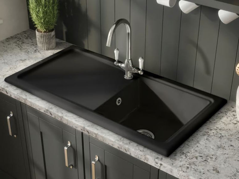 Fireclay 1010 x 510mm 1B 1D Sink - Black Finish