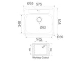 Cronos 575mm x 505mm 1B S/Steel Inset Sink