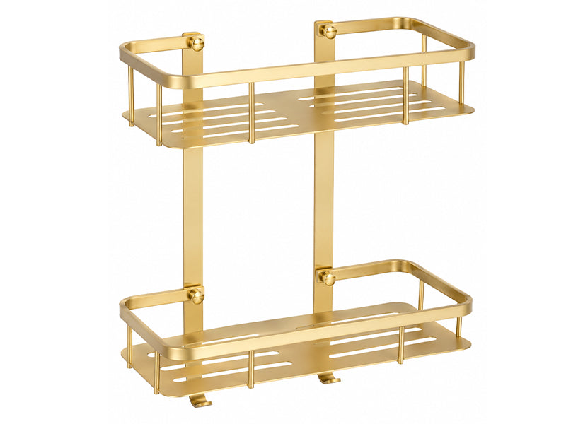 Rectangular Double Shower Caddy - Brushed Brass Finish