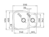 Dione 590mm x 460mm x 150mm S/Steel Undermount Sink Bowl