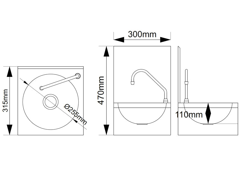 The Dodder Heavy Duty Knee Operated Operated Hand Rinse Basin with Splashback