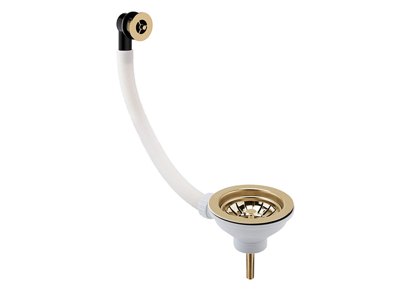 3 1/2" Basket Strainer Sink Waste with Enlarged Round Overflow - Brushed Brass