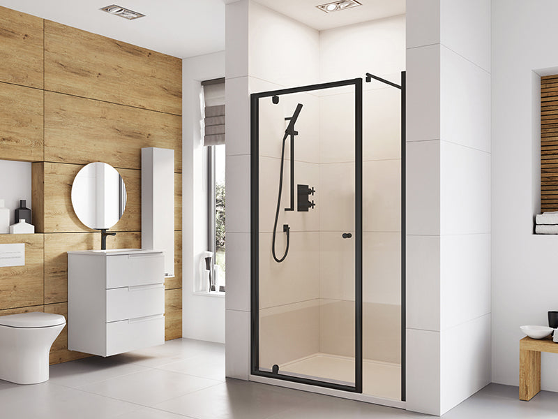 300mm In Line Frameless Shower Glass Panel - Black Finish