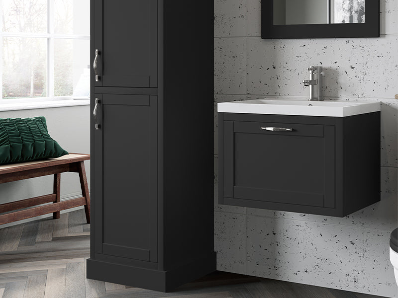 Hampton 1 Drawer, Wall Mounted Vanity Units - Serica Charcoal