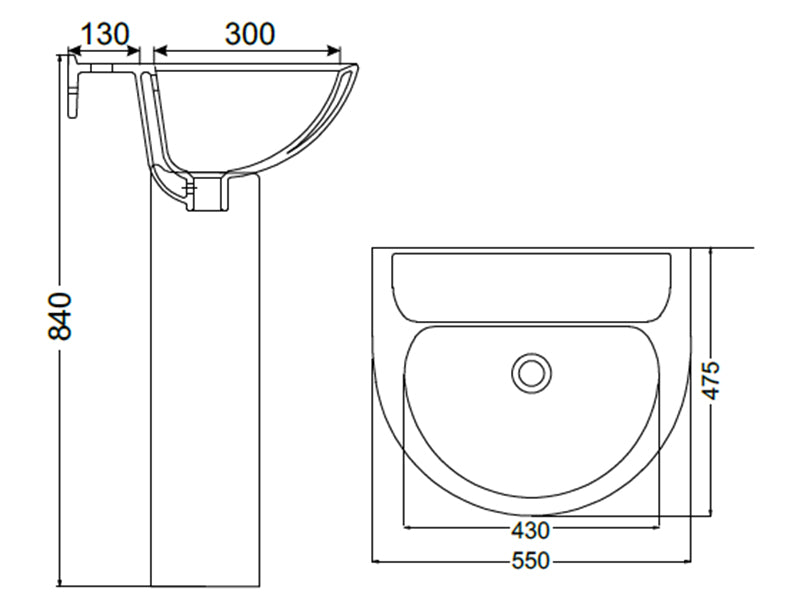 IDA Pedestal and 55cm 1TH Basin