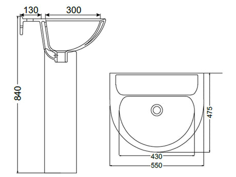 IDA Pedestal and 55cm 1TH Basin