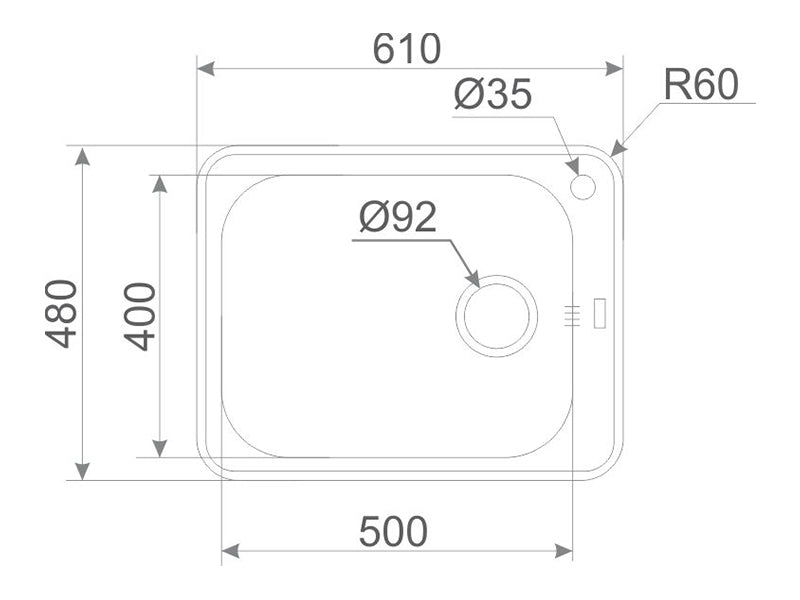 Kratos 610mm x 480mm 1B S/Steel Inset Sink
