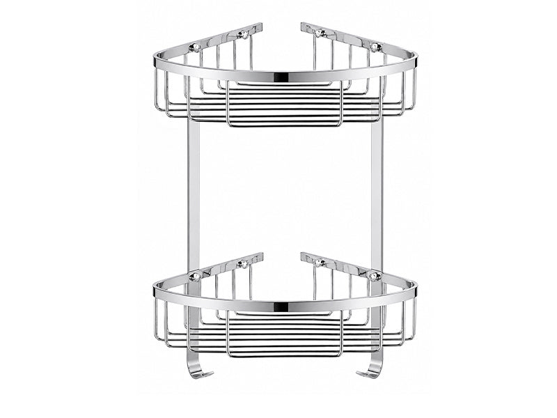 Chrome Curved Double Corner Shower Basket c/w Hooks