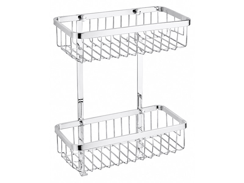 Chrome Rectangular Double Shower Basket c/w Hooks