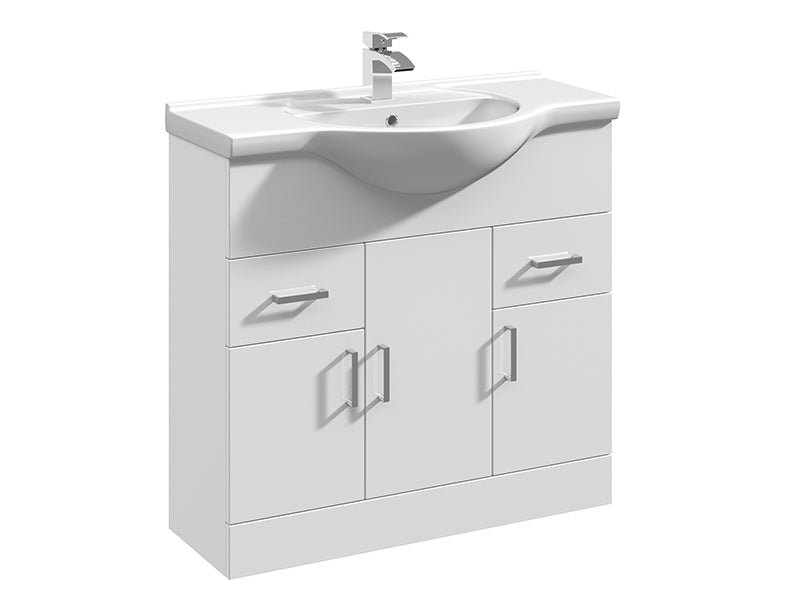 Mayford 3 Doors, 2 Drawers Floor Standing Vanity Units - Gloss White
