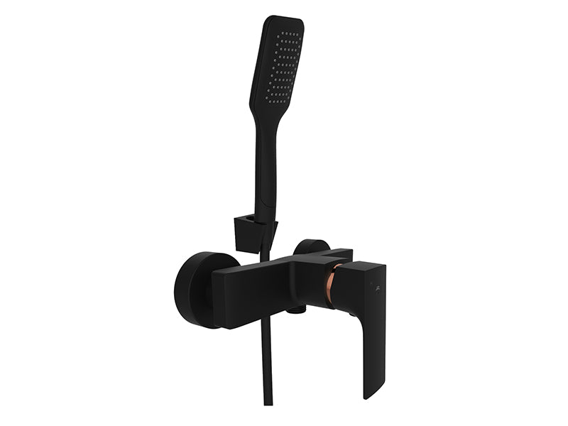 Rubineta Modena 12 Tall Wall Mounted Shower Mixer - Black/Rose Gold Finish