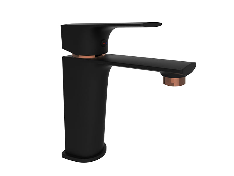 Rubineta Modena 18 Monobloc Basin Mixer - Black/Rose Gold Finish