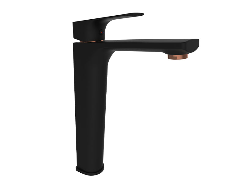 Rubineta Modena 18 Tall Monobloc Basin Mixer - Black/Rose Gold Finish
