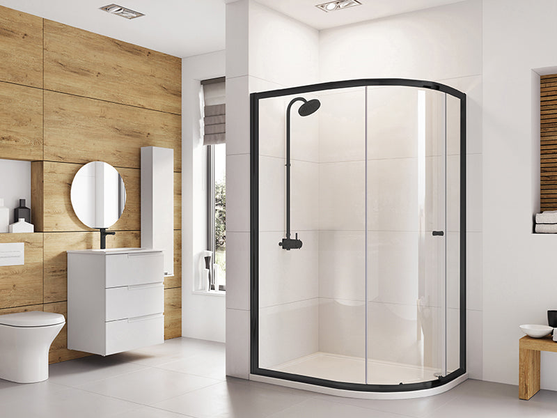 Waterbox Single Door Offset Quadrant Shower Door - Black Finish