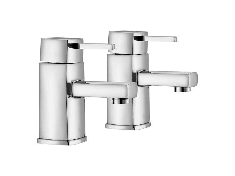 Pair of Square Basin Taps - Chrome Finish