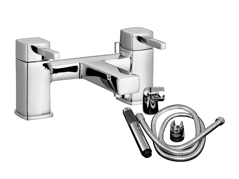 Square Bath Mixer & Filler with Shower Hose Connection - Chrome Finish