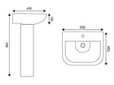 PRINCETON Pedestal and 55cm 1TH Basin