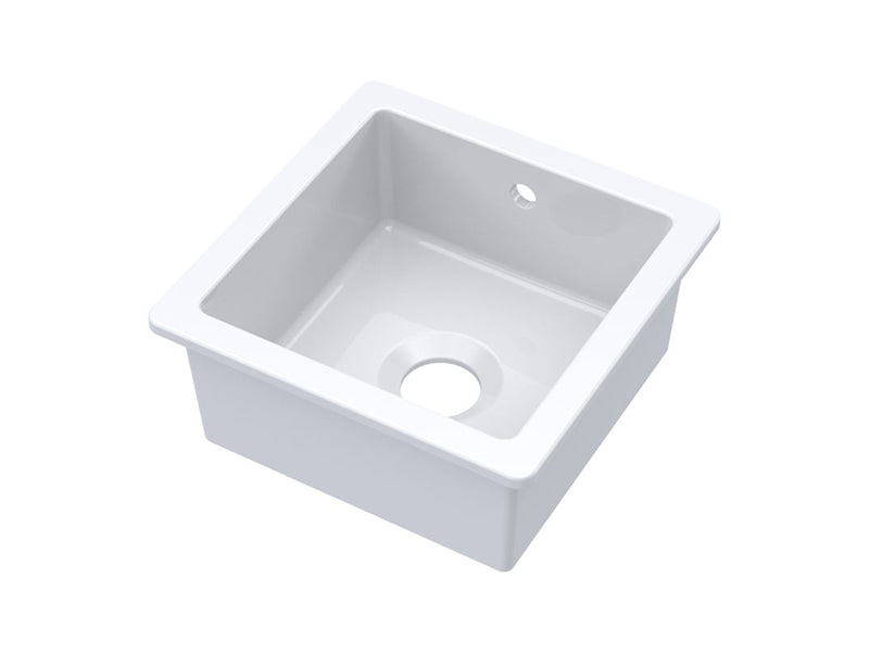 Fireclay Square Ceramic Inset/Undermount Sink Bowls c/w overflow - White Finish