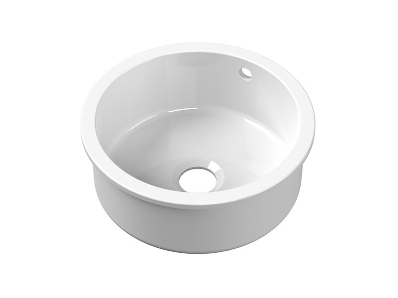 Fireclay Round Ceramic Inset/Undermount Sink Bowls c/w overflow - White Finish