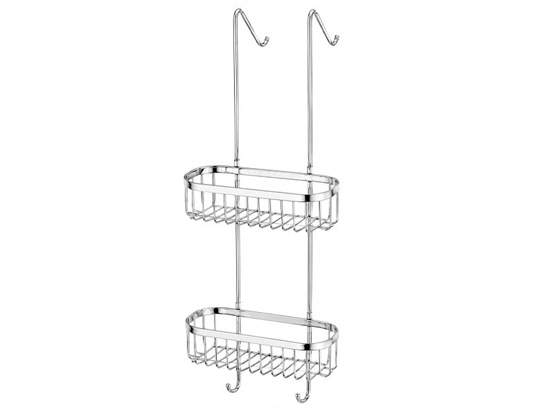 Chrome Rectangular Double Hanging Shower Basket c/w Hooks
