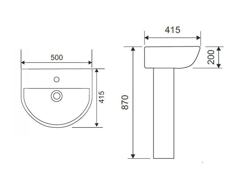 Rio Full Pedestal and Wash Hand Basin - 1 Taphole